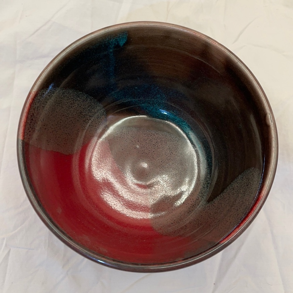 Red/Brown/BlueGreen Glazed 6” Pottery Bowl